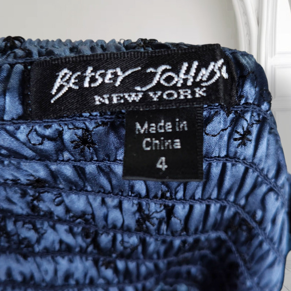 Vintage 90s Y2K Betsey Johnson Babydoll Dress Size XS/S Blue Silk Floral Print - Picture 2 of 14